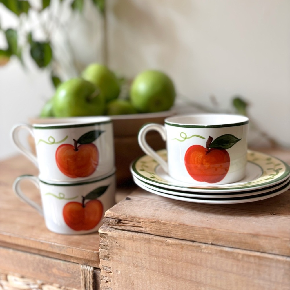 Stoneage Hand Painted Peramela Ceramic Tuscan Fruit Tea Espresso Cups Saucers - Picture 4 of 11